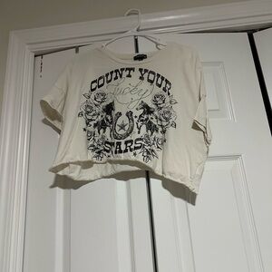 Count Your Stars Cream Graphic Crop Top